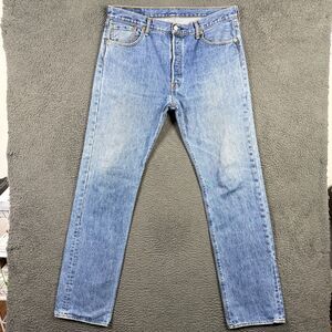 Levis 501 Jeans Mens 36x36 Blue Straight Fit Button Fly Light Wash Denim Pants